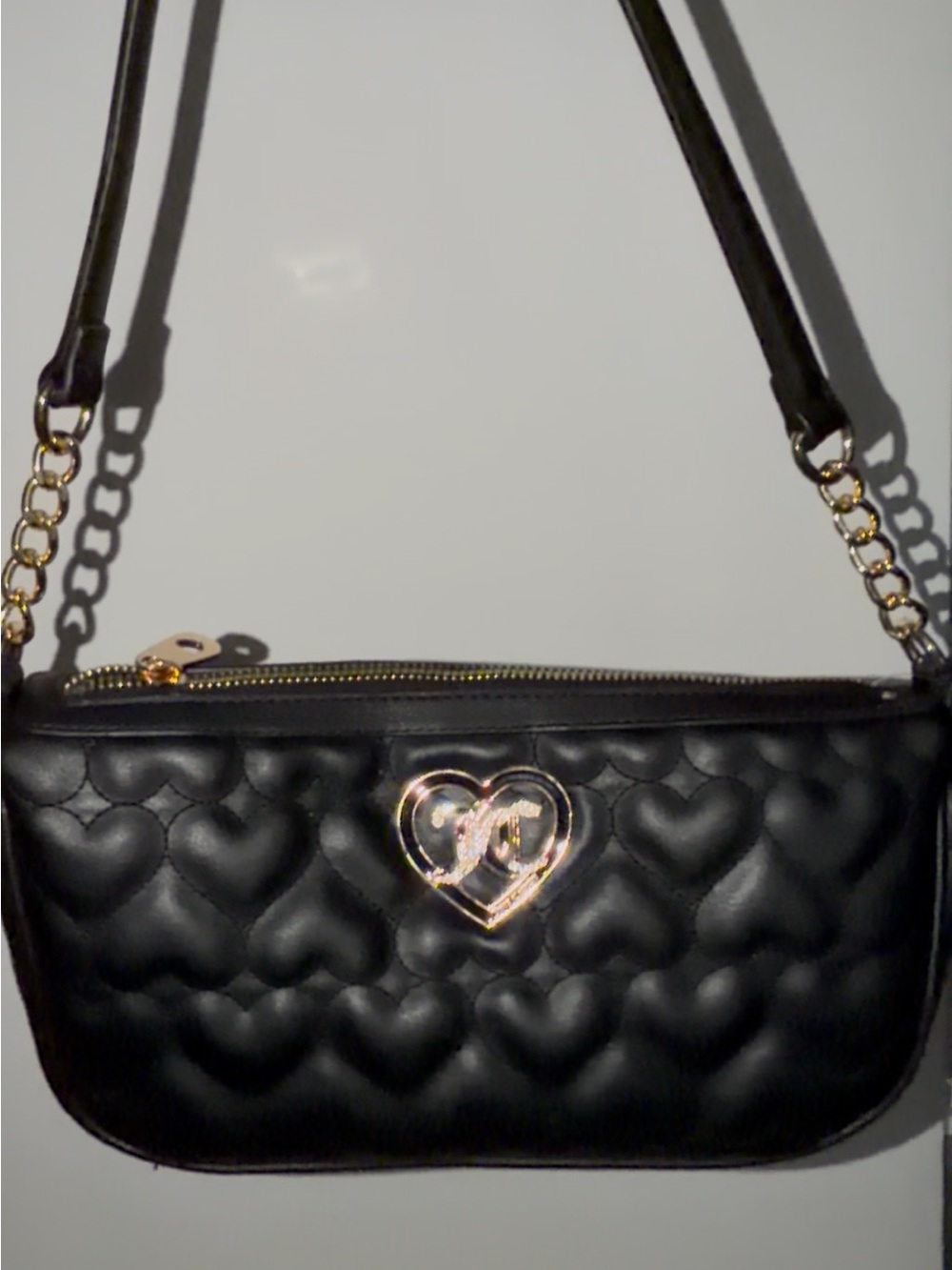 Quilted Heart Crossbody Bag - Black